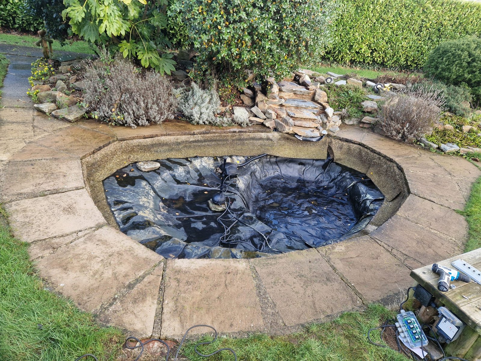 Pond liner installed